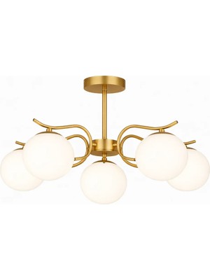 Esslight Alara 5’li eskitme Beyaz Camlı Modern Salon Mutfak Yatak Odası Avizesi