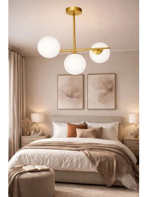 Esslight Nova 3’lü Eskitme beyaz camlı Modern Salon Mutfak Yatak Odası Avizesi