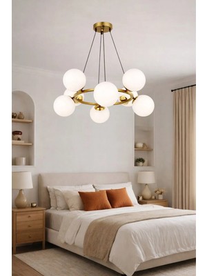 Esslight Kayra 8’li Eskitme Beyaz Camlı Modern Salon Mutfak Yatak Odası Avizesi