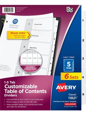 Expresstore 5 Sekmeli Bölücüler, 3 Halkalı Bağlayıcılar Içindekiler Özelleştirilebilir Tablo, Klasik Beyaz Sekmeler, 6 Set (11821)