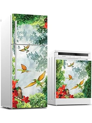 DMR Home Buzdolabı ve Bulaşık Makinası Beyaz Eşya Kaplama 3D Renkli Kuşlar