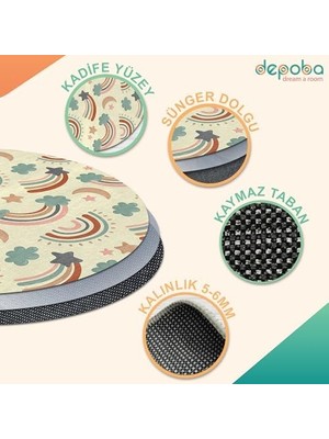 DMR Home Baby Kadife Kaymaz Pamuk Tabanlı Yıkanabilir Antibakteriyel Yuvarlak Çocuk Halısı 140X140