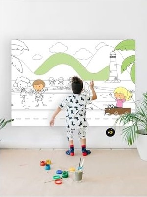 DMR Home (PSTER21317) Sahil, Deniz Kenarı Eğitici Dev Boyama Kağıdı, Çocuklar Için Aktivite Boyama Rulosu (90X130CM)