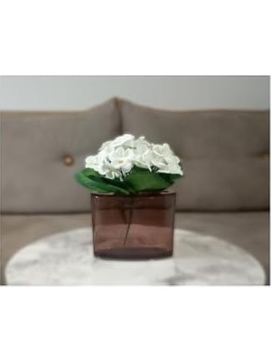 DMR Home 2 Adet Dahil,vazoda Çiçek,beyaz Yapay Çiçek, Dekoratif Oval Kahverengi 13X5X15CM