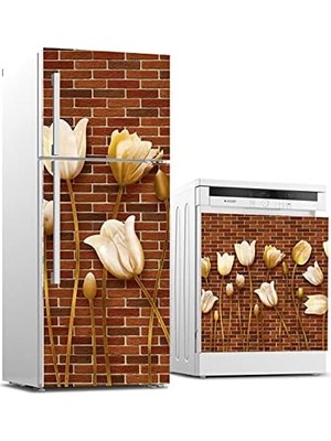 DMR Home Buzdolabı ve Bulaşık Makinası Beyaz Eşya Kaplama Duvar Altın Çiçekler