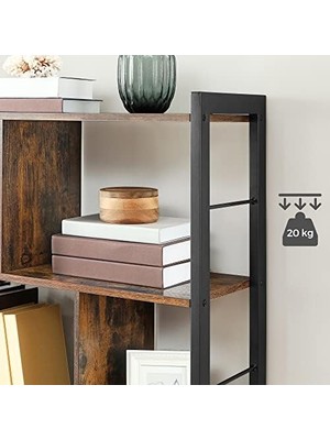 DMR Home Vasagle Kitaplık, 4 Seviyeli Ofis Raf, Metal Çerçeve, Kahverengi - Siyah LBC12BX
