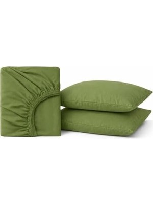 DMR Home SEPTUMIUM%100 Pamuklu Lastikli Çarşaf, Haki, 2 Yastık Kılıfı Dahil (100X200)