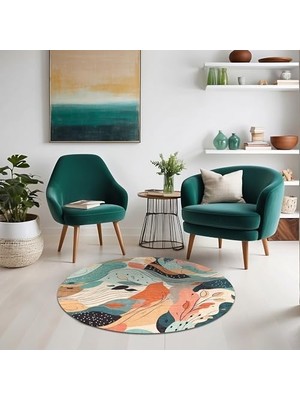 DMR Home Salem Kadife Kaymaz Pamuk Tabanlı Yıkanabilir Antibakteriyel Yuvarlak Salon Halısı 120X120
