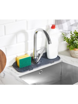 DMR Home Musluk Emici Mat, Silikon Katlanabilir Musluk Sıçrama Koruması Lavabo Damlama Matı Su Tutucu Lavabo Matı Kurutma Matı Mutfak ve Banyo Için Lavabo Aksesuarları (Gri)
