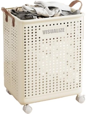 DMR Home Tekerlekli Katlanabilir Çok Amaçlı Sepet, 40 Litre, Havalandırmalı Tasarım (Krem)