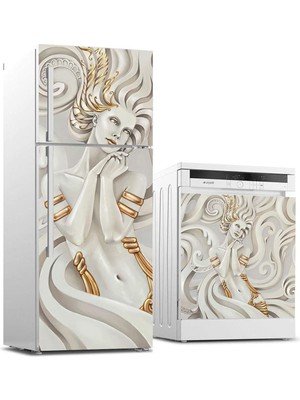 DMR Home Buzdolabı ve Bulaşık Makinası Beyaz Eşya Kaplama Altın Saçlı Kız