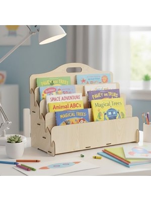 DMR Home Carry 4 Raflı Ahşap Mini Kitaplık -Çocuk Odası Kitaplık (Akçaağaç)