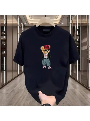 Rovel Skate Bear Baskılı Siyah Oversize Tshirt