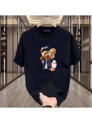 Rovel Enjoy Bear Baskılı Siyah Oversize Tshirt