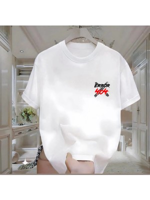 Rovel 404 Error Baskılı Beyaz Oversize Tshirt