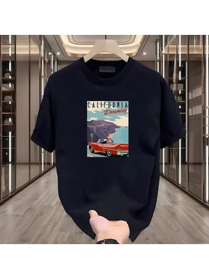 Rovel California Dreaming Baskılı Siyah Oversize Tshirt