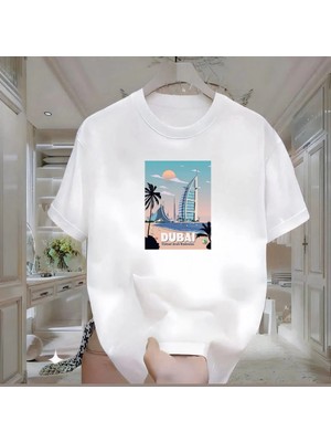 Rovel Dubai Baskılı Beyaz Oversize Tshirt