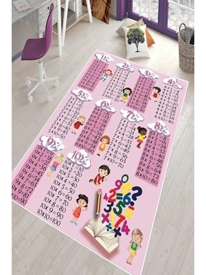 DMR Home Pelangi Pembe Çarpım Tablolu Eğitici Yıkanabilir Kaymaz Taban Leke Tutmazbebek ve Çocuk Odası Halısı, Koyu Pembe 180 x 250