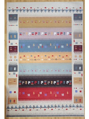 Pera Halı Renkli ve Figürlü Modern Kilim Halı - 12664OU