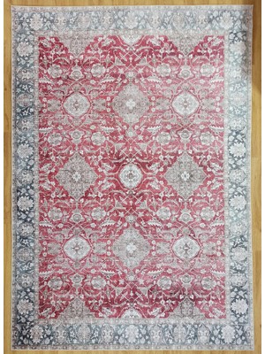 Pera Halı Kırmızı ve Gri Eskitme Medalyonlu Vintage Halı - 12717OU