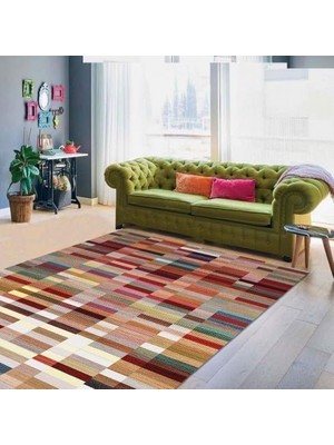 DMR Home Dizayn Desenli Kadife Pamuk Tabanlı Yıkanabilen Kaydırmaz Antibakteriyel Salon Halısı 80X150