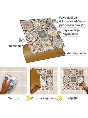 DMR Home Kendinden Yapışkanlı Çıkartması, Zemin Duvar Kaplama, Yapışkanlı Kaplama Pvc Apricot Desenli 30X30 cm (11 Adet / 1 M²)