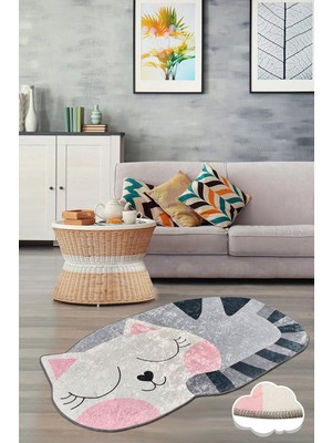 DMR Home Bıg Cat Dekoratif Halı, Kaymaz Halı, Yıkanabilir., 100 x 160