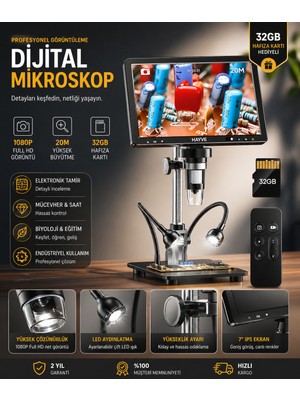 10.1 Inç HDMI Dijital Mikroskop 2000X Zoom 8 LED 20MP Tv Bilgisayar Destekli Mikroskop Elektronik