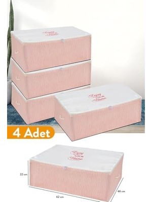 DMR Home 4 Adet - Büyük Boy Altı Pembe Çizgili Hurç 62 x 46 x 22 cm