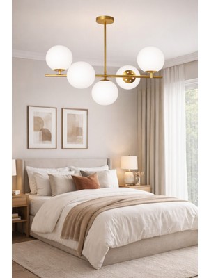 Esslight Nova 5’li Eskitme Beyaz Camlı Modern Salon Mutfak Yatak Odası Avizesi