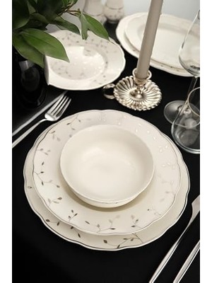 Expresstore Porselen Olympos 56 Parça 12 Kişilik Yemek Takımı Leaves Silver