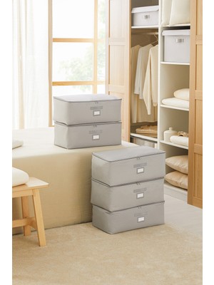 Ocean Home Textile 5 Adet Orta Boy Gri Balıksırtı Baza Altı Kazak Pike Battaniye Hurcu 52x28x21 cm