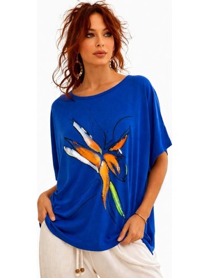 Baskılı Bisiklet Yaka T-Shirt