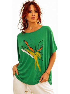 Baskılı Bisiklet Yaka T -Shirt