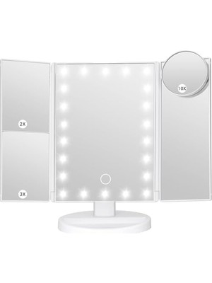 Expresstore LED Işıklı Katlanabilir Makyaj Aynası - 2x 3x 10X Büyütme Modu - Dokunmatik Ekran - 5 Farklı Ayna