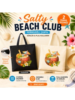 Tişört Kodu Tropical Coconut Fermuarlı Bez Çanta – Yaz Temalı Gabardin & Ham Bez Tote Bag