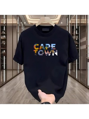 Rovel Cape Town Baskılı Siyah Oversize Tshirt