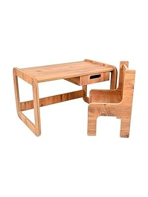 Expresstore Tek Kişilik Çekmeceli Ahşap Çocuk Oyun & Aktivite Masa ve Takımı - 18MM Ceviz Renk Mdf