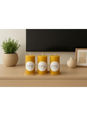 Expresstore Doğal Petek Mum 3'lü Set | Hesperia | 10.5cm x 4cm | Elle Sarım | Zararlı Kimyasalı Içermez | Temiz Yanış |