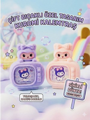 ÖZ OFİS Kuromi Tasarımlı Televizyon Şekilli Kadife Kaplı Kalemtıraş Çok Renkli Tekli