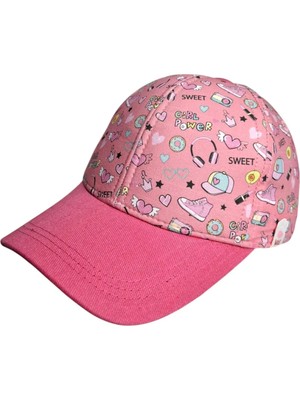 Spteks Kitti 4-8 Yaş Kız Çocuk Pembe Renk Baskı Figürlü Şık Ve Rahat Yazlık Kep Şapka