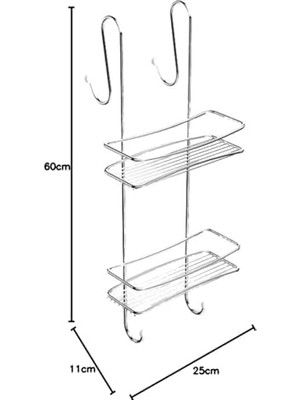 Expresstore Tekno-Tel BK065 2 Katlı Duş Rafı Sabunluk, 11 x 25 x 60 Cm, Krom
