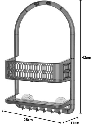 Expresstore M-N48-25 Ceres Plastik Banyo Duş Rafı, Şeffaf Siyah