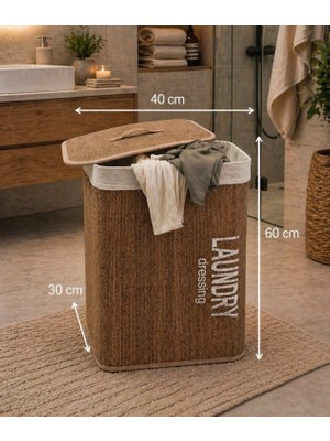 Lucky Clover Bambu Modern Kirli Çamaşır Sepeti Loundry Oyuncak Sepeti Kapaklı Organizer 75 Litre 40X60X30 cm