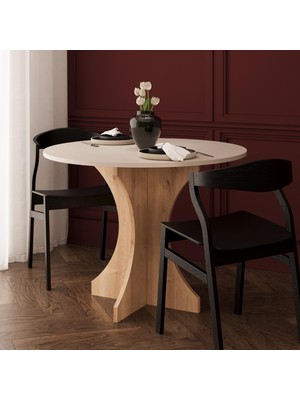 Bimossa Lenis L0230 Yuvarlak Yemek Masası 80 cm Kumtaşı-Safir Mutfak Masası