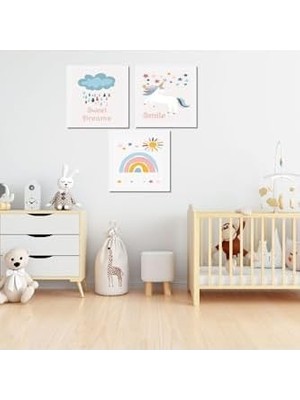 Expresstore 3'lü Kare Kanvas Bebek Odası ve Mavi Bulut Tablo Seti 50 x 50 GARTNM2048