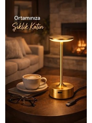 Expresstore Kos Şarjlı Masa Lambası Dokunmatik LED Masa Lambası Dimmer 3 Işık Modu USB Type-C Şarjlı
