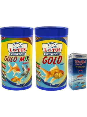 Lotus Gold Natural ve Gold Mix 200 ml Balık Yem Seti, Vitamin Takviyeli ve Yüksek Proteinli