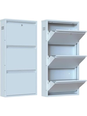 Expresstore Metal, Kapaklı, Duvara Monte Edilebilir, Paslanmaz Çelik (Beyaz, 3 Raf)
