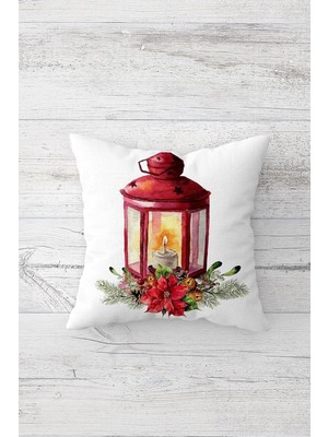Expresstore Pelangi Yılbaşı Süsü Mum Tema Çift Tarafı Baskılı Gizli Fermuarlı Yastık Kılıfı Kırlent Koltuk Yastık Kılıfı, Beyaz-Bordo 45 x 45